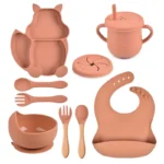 Ensemble repas complet pour bébé silicone 8 pces - Terre cuite