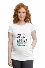 T-shirt - Bébé arrive noir sur blanc - mod