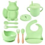 Ensemble repas complet pour bébé silicone 8 pces - Vert