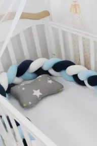 Tour de lit tressé - blanc bleu bleu marine