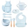 Ensemble repas complet pour bébé silicone 8 pces - Bleu Ciel