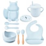 Ensemble repas complet pour bébé silicone 8 pces - Bleu Ciel