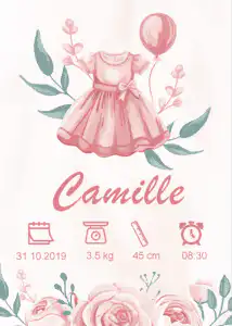 Affiche de naissance Robe rose