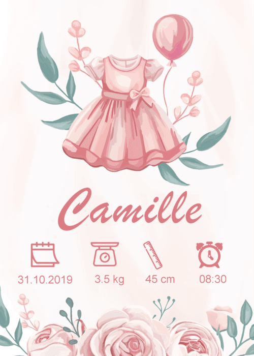 Affiche de naissance Robe rose