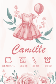 Affiche de naissance Robe rose