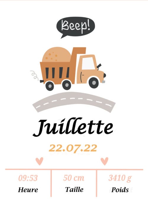 Affiche de naissance Joli Camion