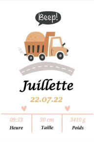 Affiche de naissance Joli Camion