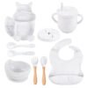Ensemble repas complet pour bébé silicone 8 pces - Marbre Blanc