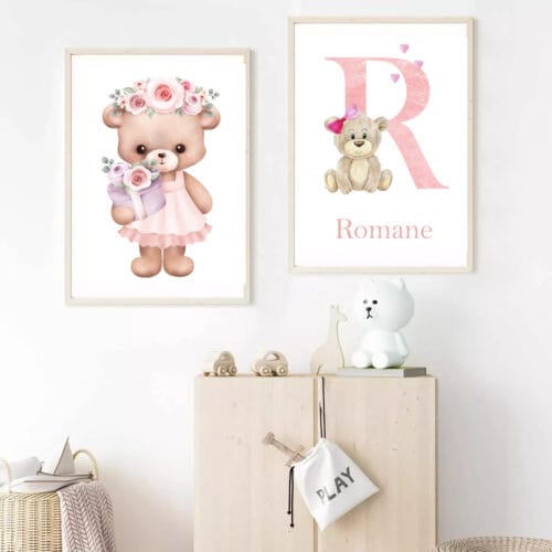 Affiche Prénom bébé Nounours à personnaliser