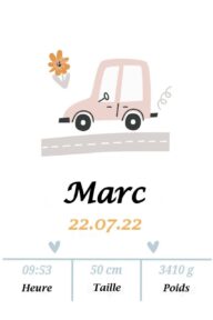 Affiche de naissance belle voiture