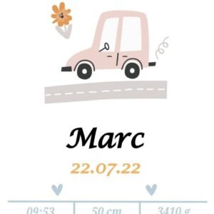 Affiche de naissance belle voiture
