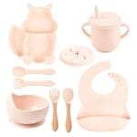 Ensemble repas complet pour bébé silicone 8 pces - Rose