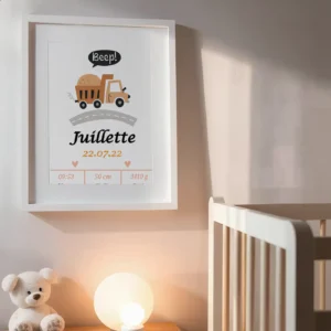 Cute lorry baby birth poster