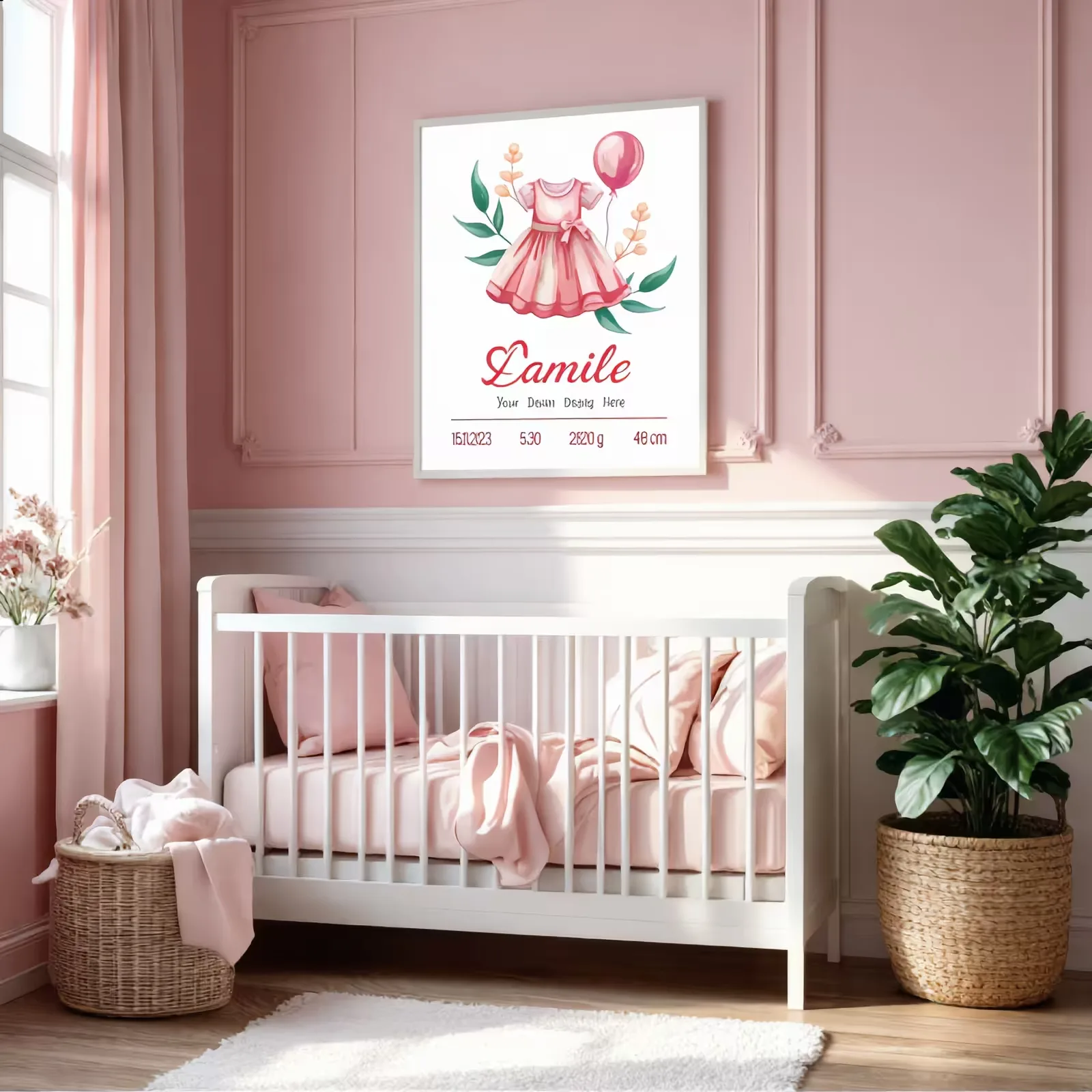 Baby birth poster pink dress