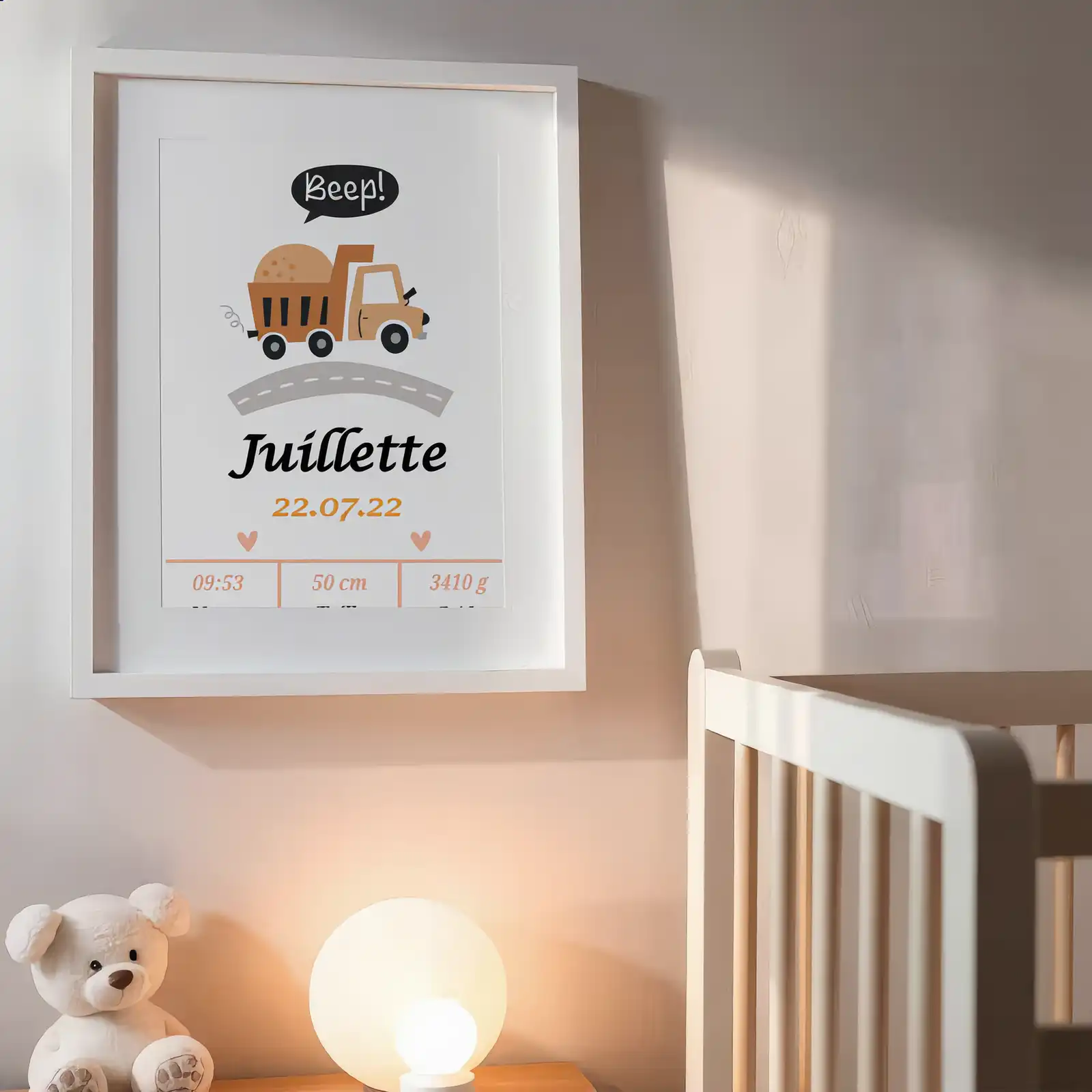 Cute lorry baby birth poster