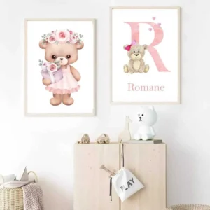 Personalised Teddy Bear baby name print