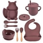 Ensemble repas complet pour bébé silicone 8 pces - Bordeaux