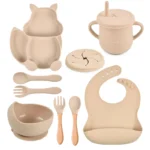 Ensemble repas complet pour bébé silicone 8 pces - Terre