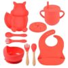 Ensemble repas complet pour bébé silicone 8 pces - Rouge