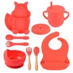 Ensemble repas complet pour bébé silicone 8 pces - Rouge