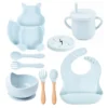 Ensemble repas complet pour bébé silicone 9 pces - Bleu Ciel