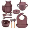 Ensemble repas complet pour bébé silicone 9 pces - Bordeaux