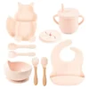 Ensemble repas complet pour bébé silicone 9 pces - Rose