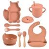 Ensemble repas complet pour bébé silicone 9 pces - Terre cuite