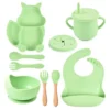 Ensemble repas complet pour bébé silicone 9 pces - Vert