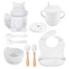 Ensemble repas complet pour bébé silicone 8 pces - Marbre Blanc