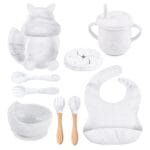 Ensemble repas complet pour bébé silicone 8 pces - Marbre Blanc