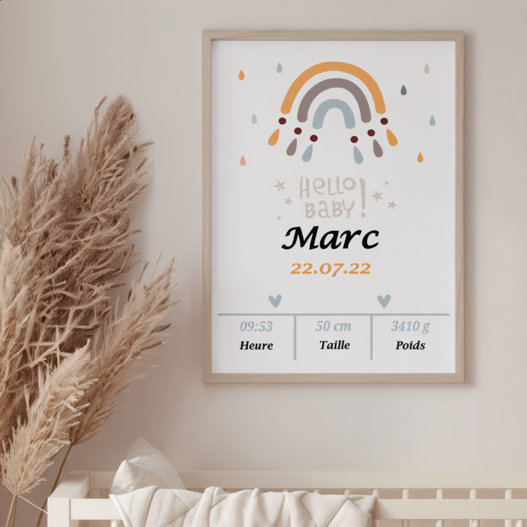 Affiche de naissance arc-en-ciel chambre