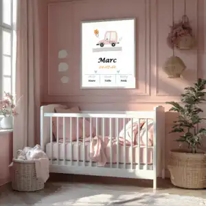 Affiche de naissance bebe belle voiture