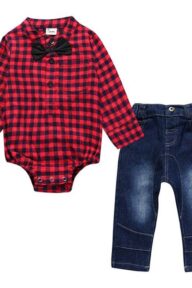 Ensemble Gentleman à Carreaux – Élégance et Confort pour Votre Petit Prince - rouge