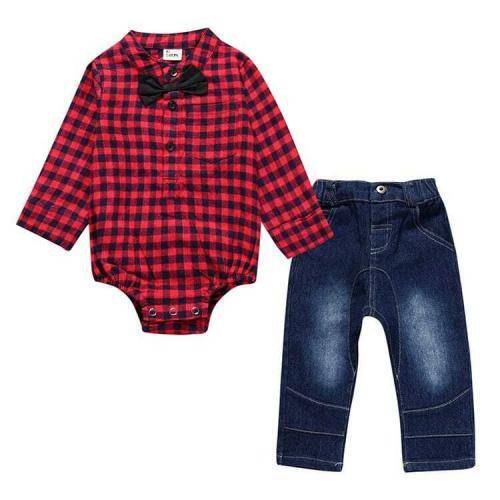 Ensemble Gentleman à Carreaux – Élégance et Confort pour Votre Petit Prince - rouge