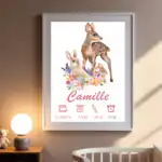 Affiche de Naissance Personnalisée Thème Biche — Prénom, Date, Poids, Taille