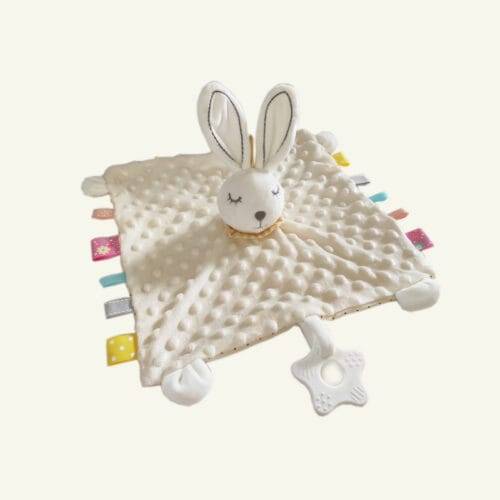 Doudou Animal en Peluche Ultra Doux – Couverture Apaisante pour Bébé lapin blanc