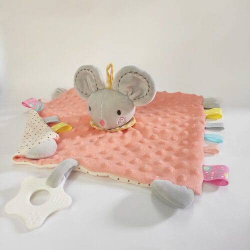 Doudou Animal en Peluche Ultra Doux – Couverture Apaisante pour Bébé souris grise