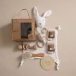 Coffret Cadeau Naissance — Doudou, Hochet, Brosse et Chaussettes pour Bébé