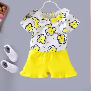 Ensemble fleurs d'été pour petites filles jaune