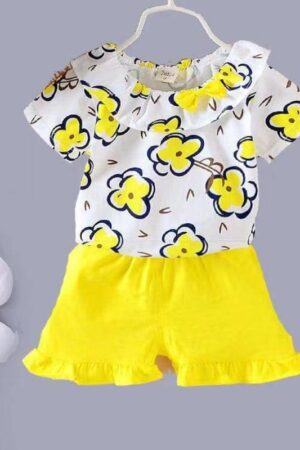 Ensemble fleurs d'été pour petites filles jaune