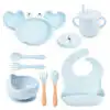 Coffret repas bébé en silicone - Crabe 9 pces - Bleu ciel