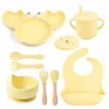 Coffret repas bébé en silicone - Crabe 9 pces - Jaune