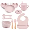 Coffret repas bébé en silicone - Crabe 9 pces - Rose pale