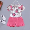 Ensemble fleurs d'été pour petites filles - Fleurs fushia