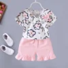 Ensemble fleurs d'été pour petites filles - Fleurs rose