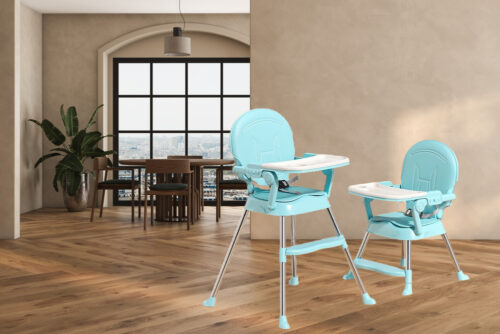 Chaise Haute Pliable pour Bébé – Confort et Sécurité au Quotidien - bleu