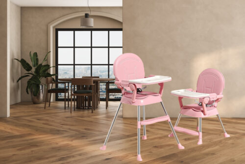 Chaise Haute Pliable pour Bébé – Confort et Sécurité au Quotidien - rose