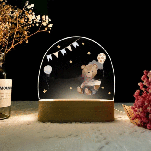 lampe LED bois personnalisée pour chambre bébé - nounours