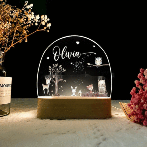 veilleuse prénom bébé avec lumière douce - hiboux